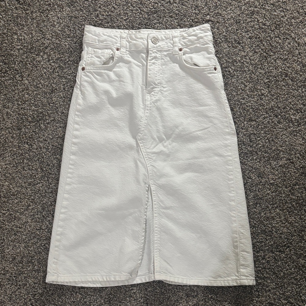 Zara White Denim midi Skirt- youth girls